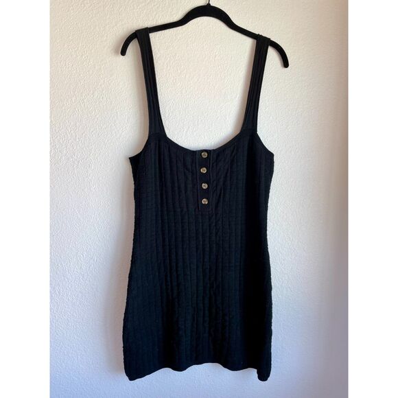 Free People Beach Short & Sweet Mini Button Back Knit Dress in Black - Size M - Picture 7 of 15